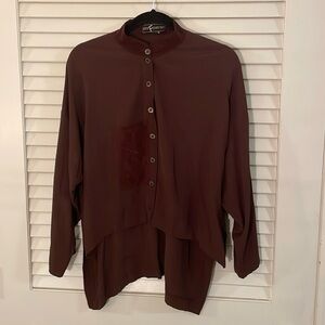 Dorin Frankfurt Deep Burgundy HighLo Artsy Picket Mandarin CollarButton Down Top